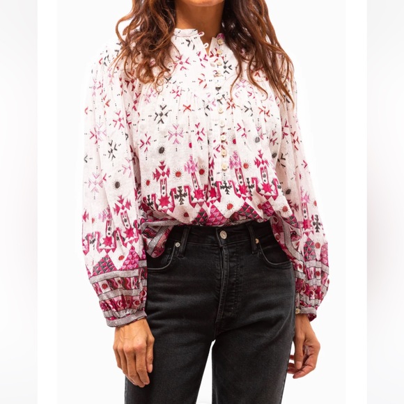 NWOT Isabel Marant Etoile pink white print blouse - Picture 2 of 9